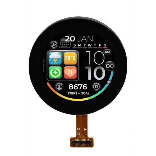 1.04-inch 600nits 340x340 Full Colors Circular AMOLED Displays, B2B Connector FPC