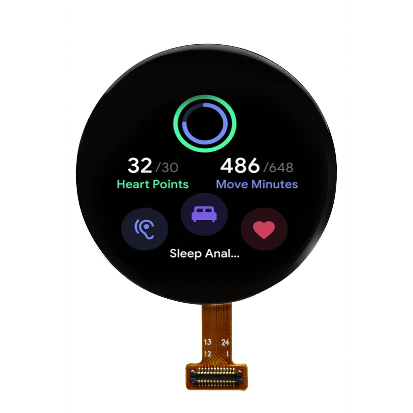 1.04-inch 600nits 340x340 Full Colors Circular AMOLED Displays, B2B Connector FPC