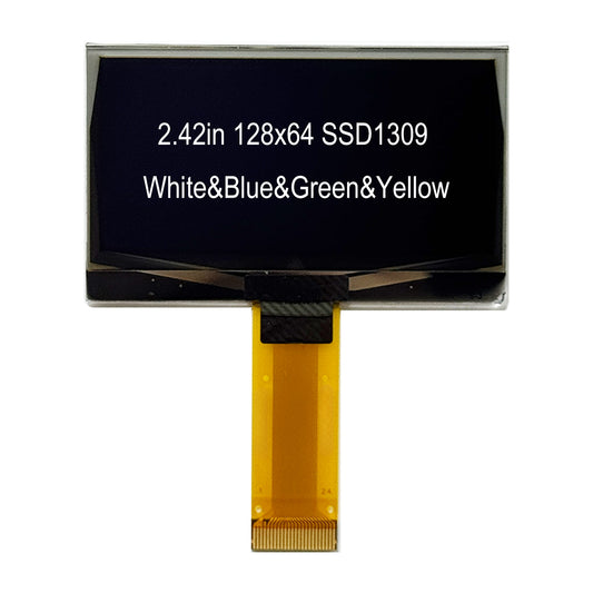 2.42-inch 128x64 OLED Display Screen SSD1309 Controller, White/Blue/Green/Yellow, SPI I2C Parallel Interface, 24 Pin Connector