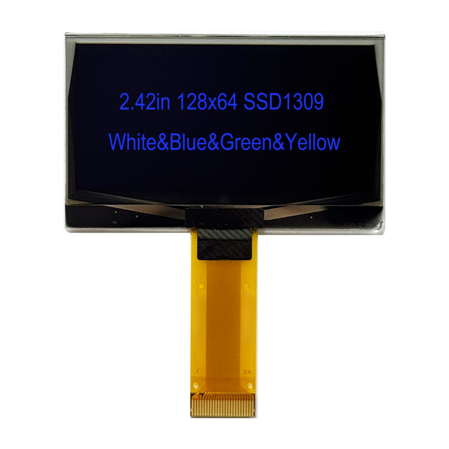 2.42-inch 128x64 OLED Display Screen SSD1309 Controller, White/Blue/Green/Yellow, SPI I2C Parallel Interface, 24 Pin Connector