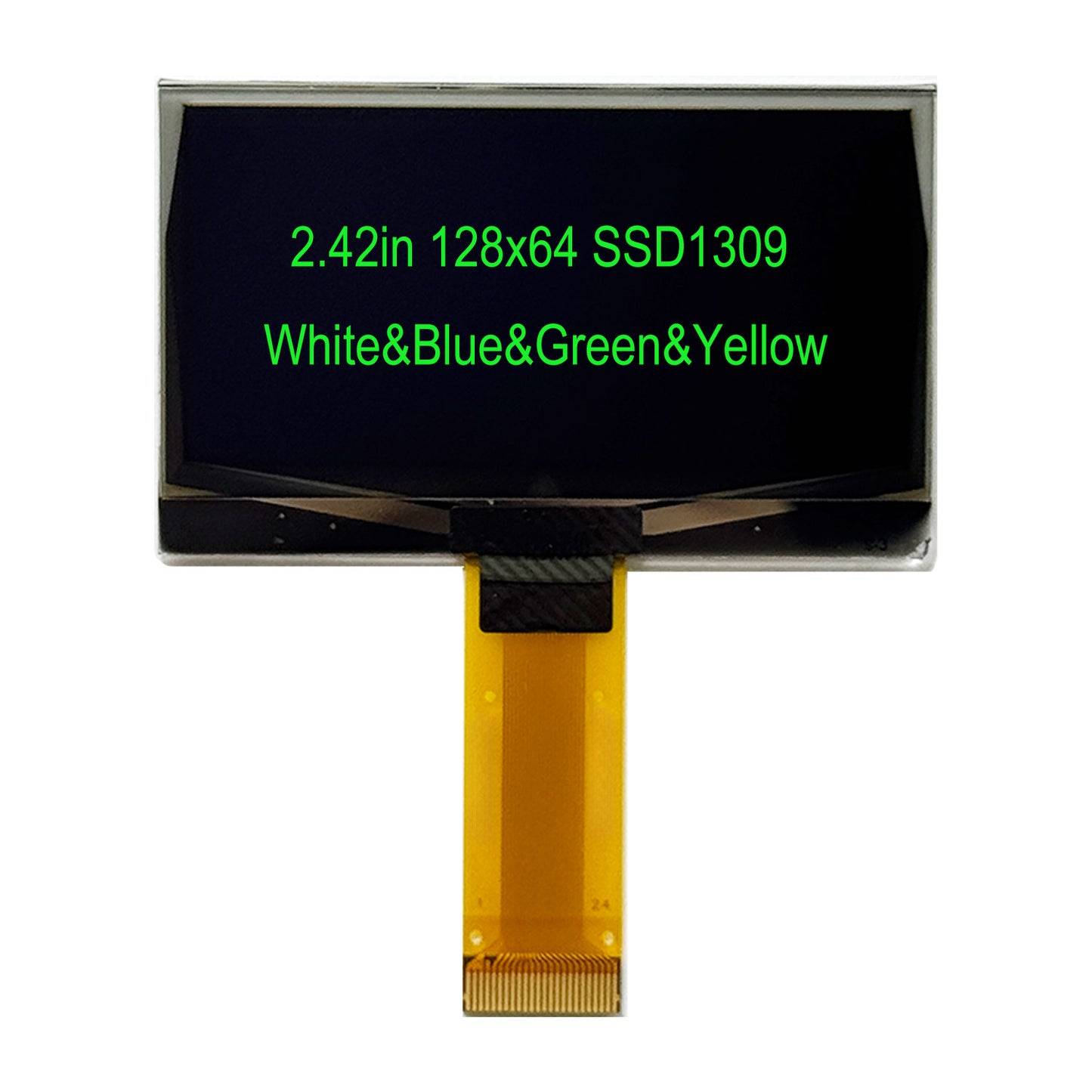 2.42-inch 128x64 OLED Display Screen SSD1309 Controller, White/Blue/Green/Yellow, SPI I2C Parallel Interface, 24 Pin Connector